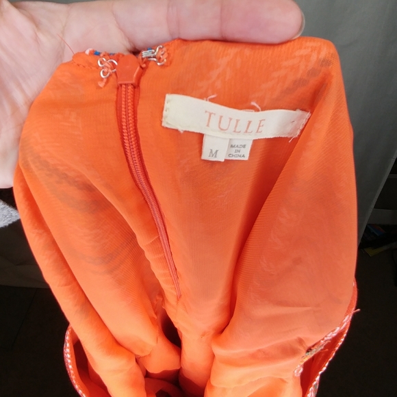 Tulle Orange V Neck Sleeveless Sundress Size M - Picture 4 of 6